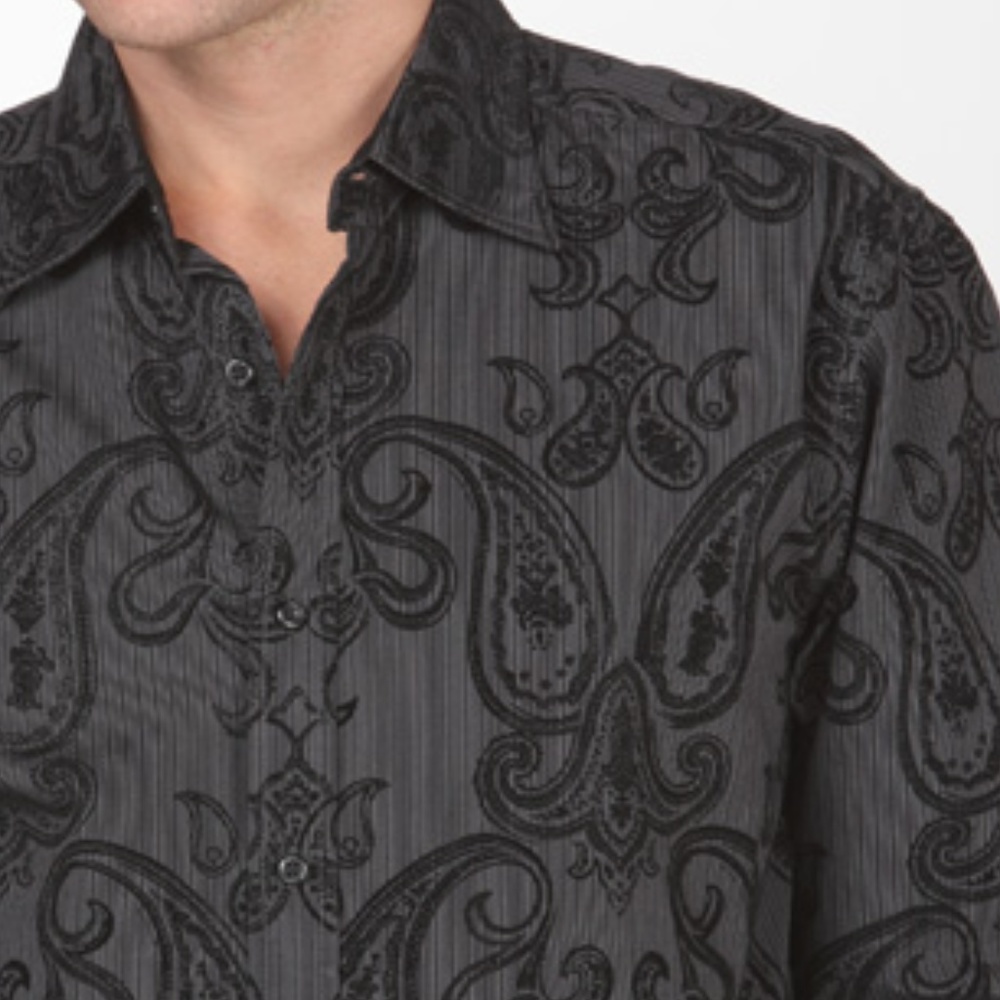Black Dress shirt with Flocked Design - Picture 3 of 4